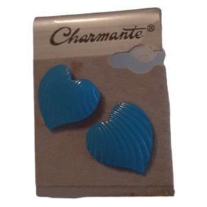 NEW vtg Blue textured heart stud pierced earrings
